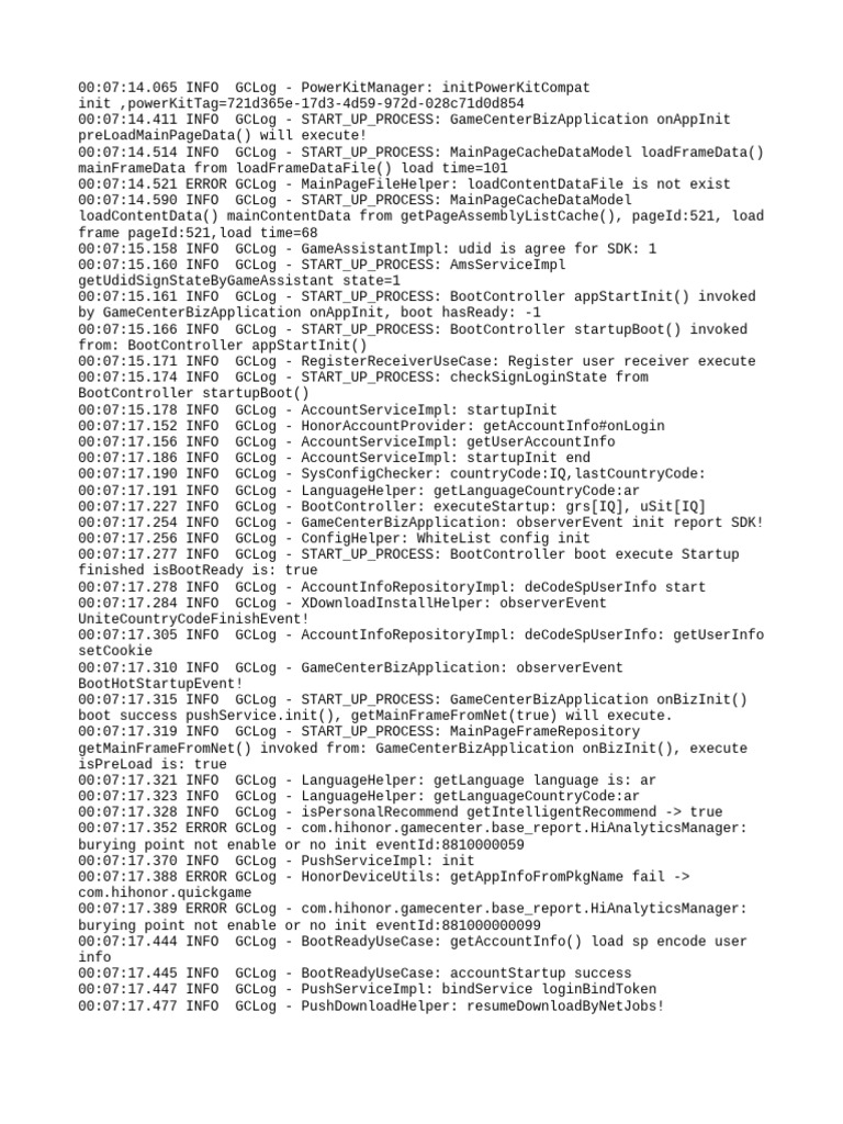 GameCenterBizApplication Startup Log | PDF | Software | Networking ...