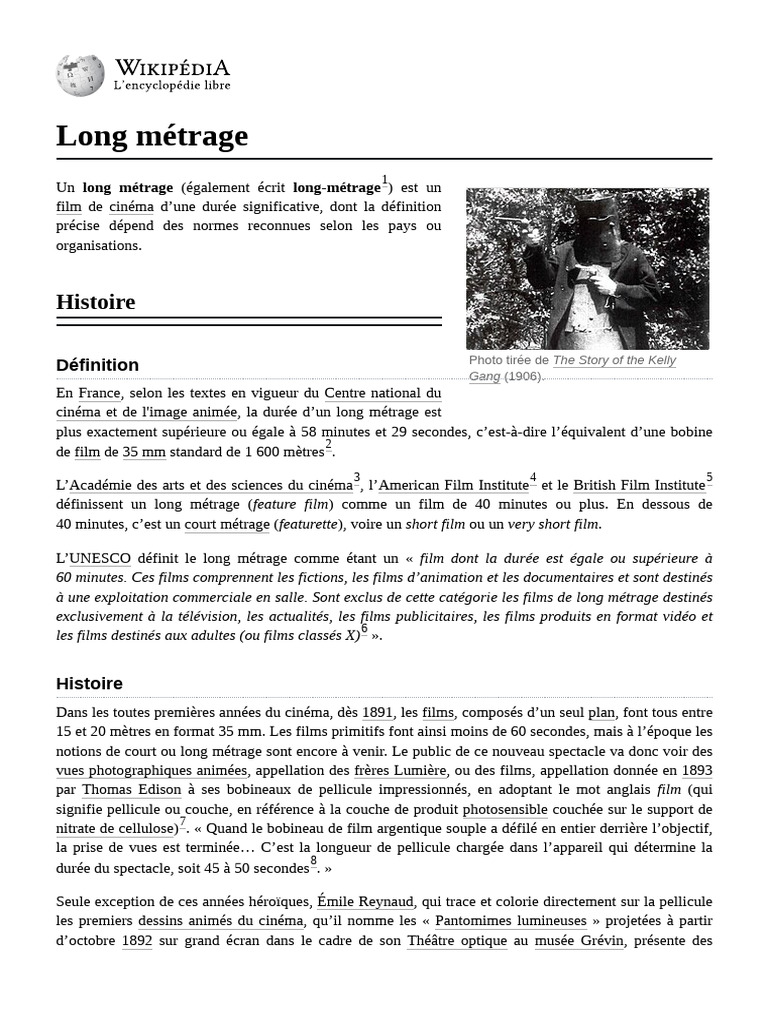 Définition du long métrage | PDF | Industrie du film | Réalisation de films