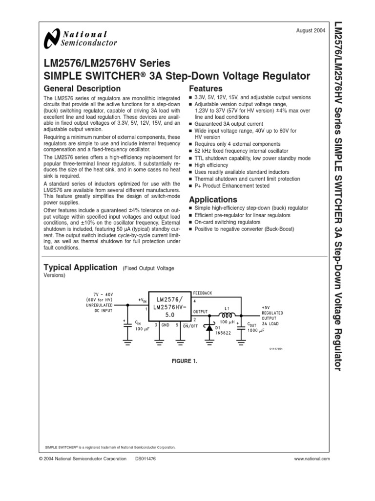 LM2576/LM2576HV Series Simple Switcher 3A Step-Down Voltage Regulator | PDF