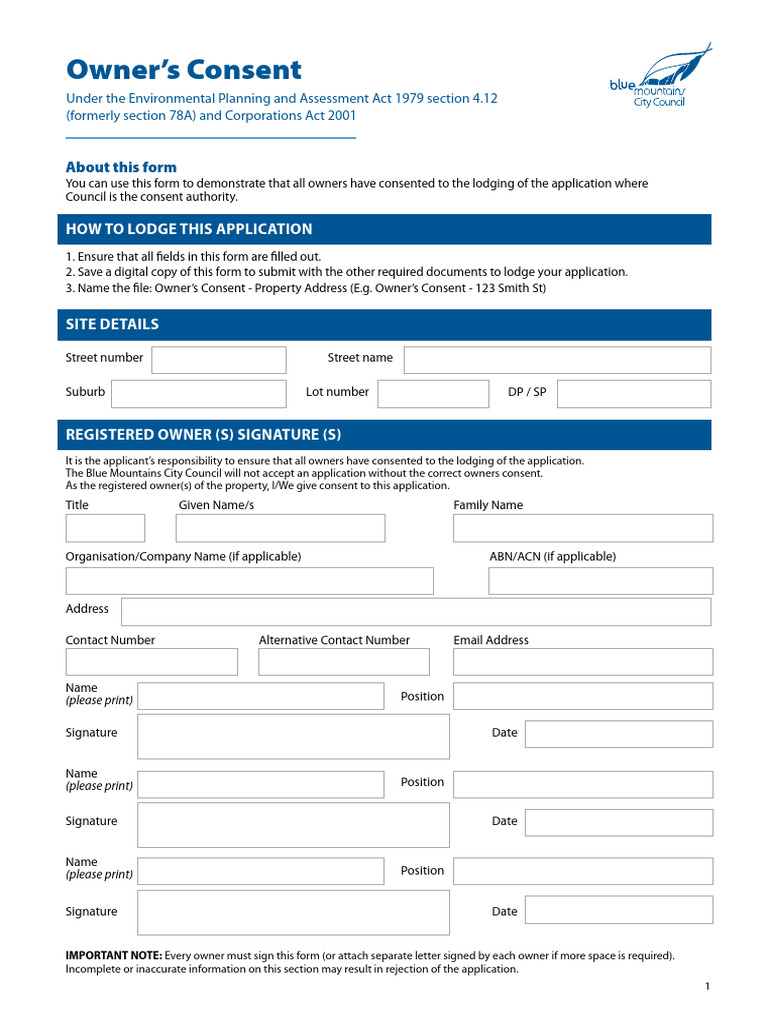 Owner's Consent Form for Applications | PDF