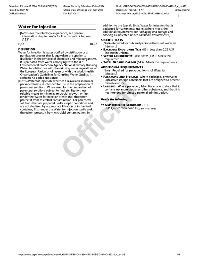 Water For Injection | PDF