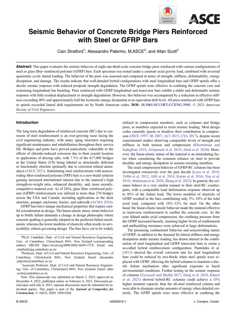 Scott Et Al Seismic Behavior of Concrete Bridge Piers Reinforced With ...