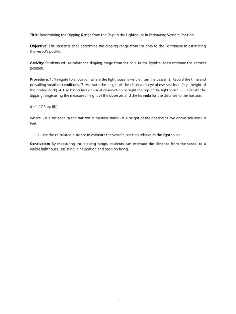 Dipping Range Calculation for Navigation | PDF