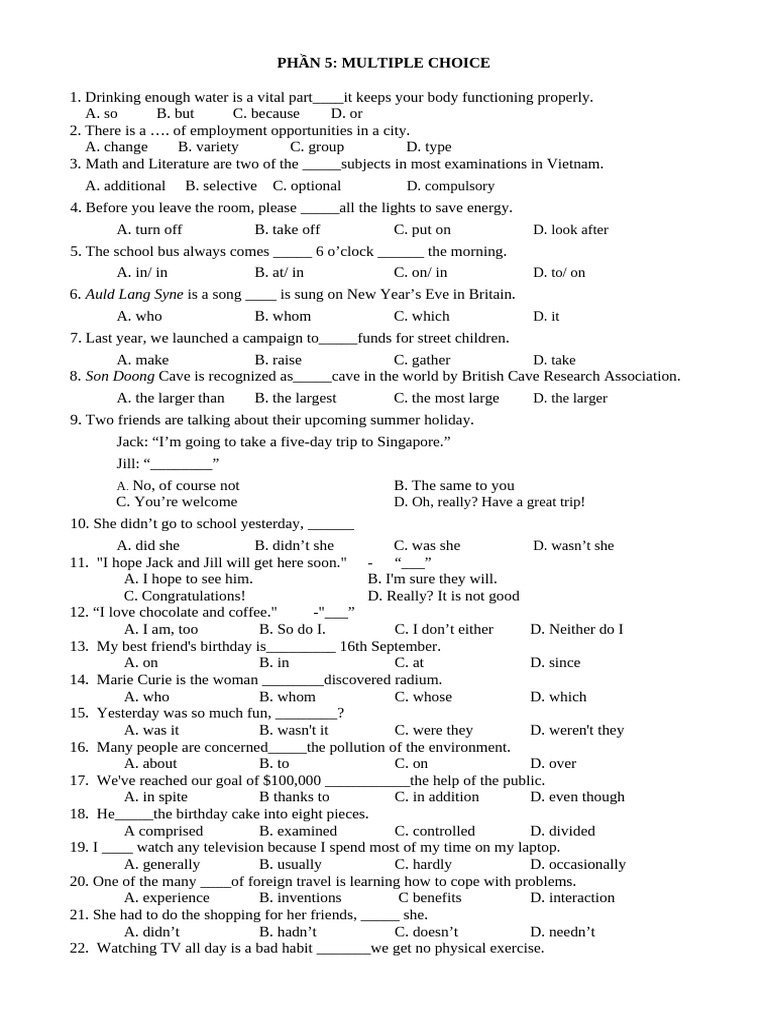 English Multiple Choice Questions | PDF