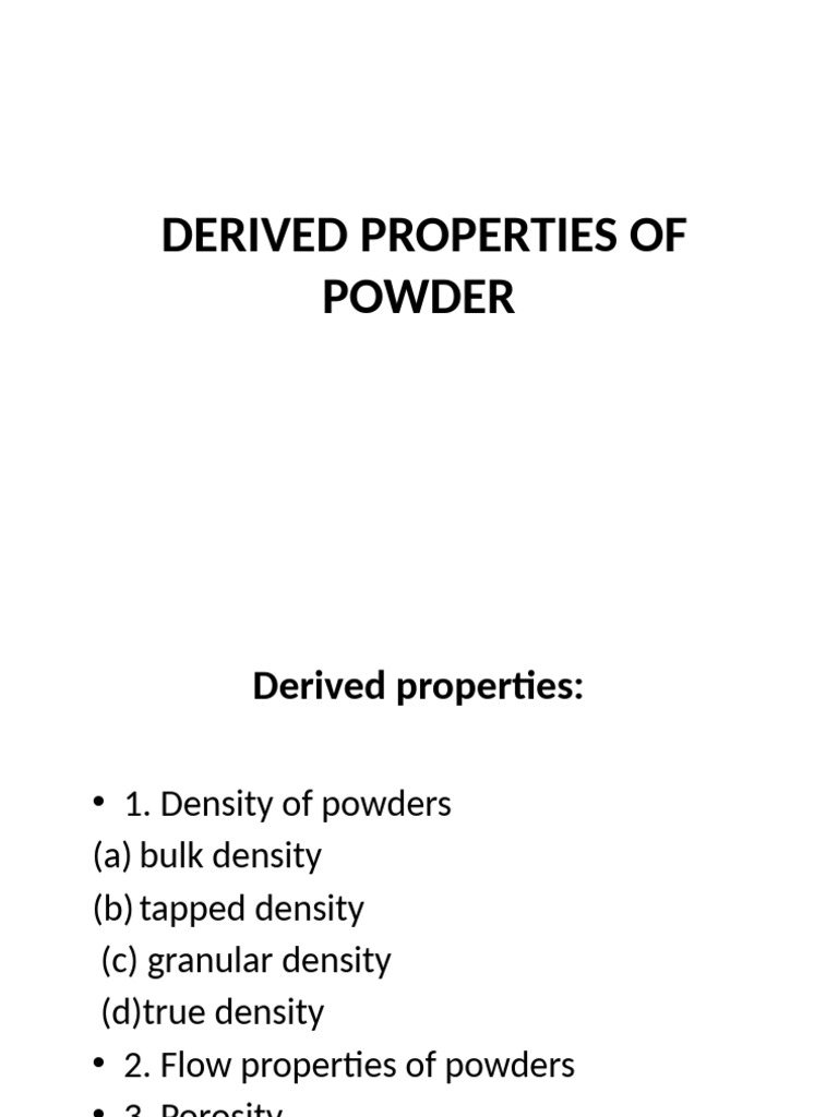 Derived Properties of Powders Explained | PDF | Porosity | Density