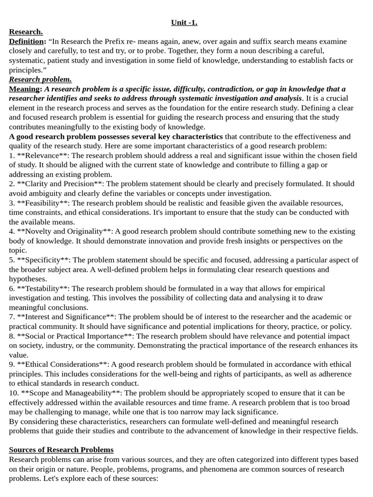 Understanding Research Problems and Their Characteristics | PDF ...