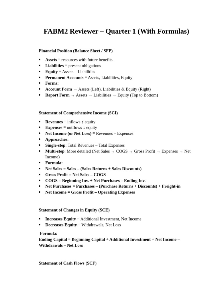 FABM2 Q1 Financial Review with Formulas | PDF | Expense | Equity (Finance)