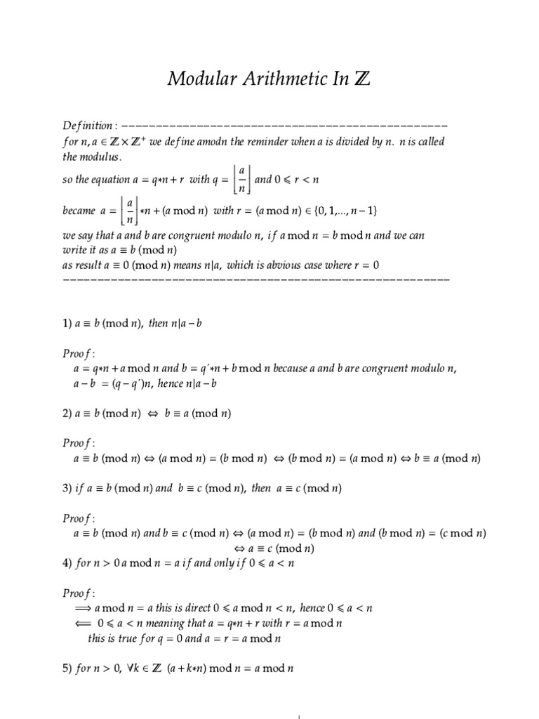 Understanding Modular Arithmetic in Z | PDF | Mathematical Analysis ...