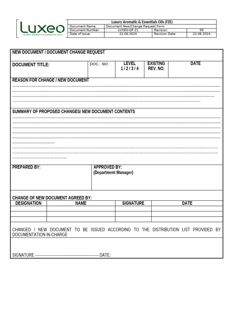 LUXEO-QF-21 Document New_Change Request | PDF