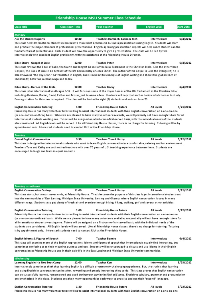 Friendship House MSU 2012 Summer Class Descriptions | PDF | Tutor | Gospels