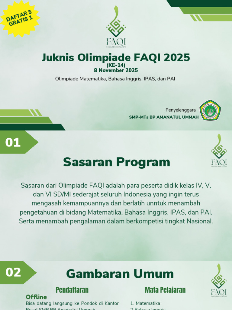 Juknis Olimpiade FAQI 2025 untuk SD/MI | PDF
