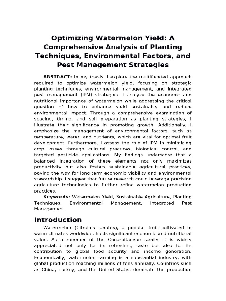 Optimizing Watermelon Yield A Comprehensive Analysis of Planting ...