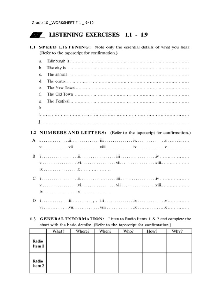 Grade 10 Worksheet | PDF