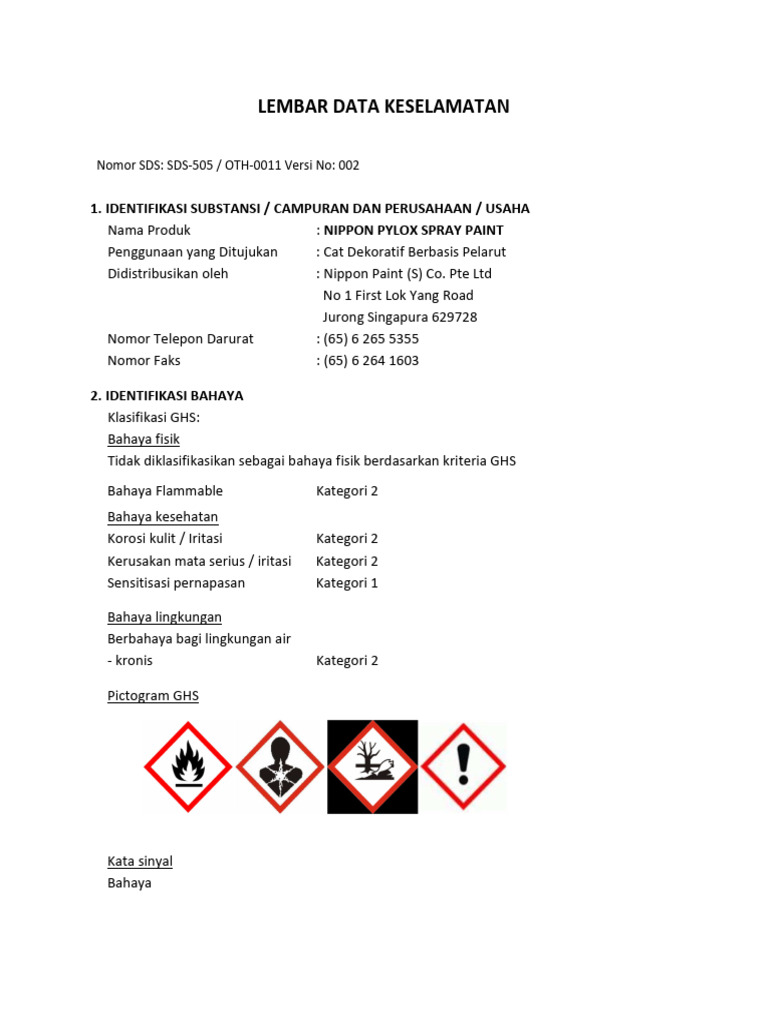 MSDS Nippon Pylox Spray Paint | PDF