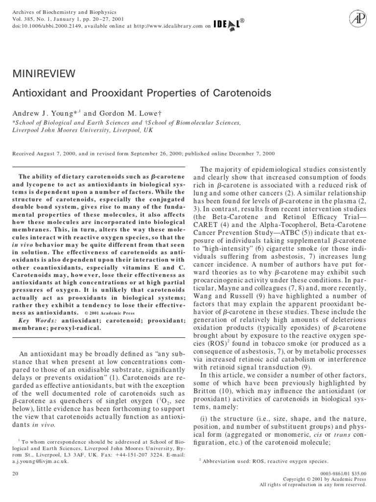 Antioxidant and Pro Oxidant Properties of Carotenoids PDF
