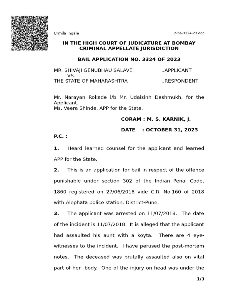 Bail Application Rejection - IPC 302 Case | PDF | Bail | Crime & Violence