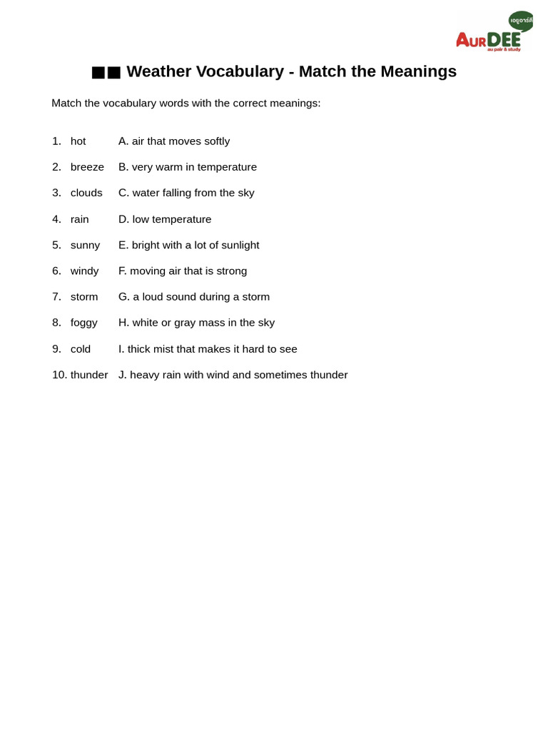 Weather Conversation English Match Worksheet | PDF