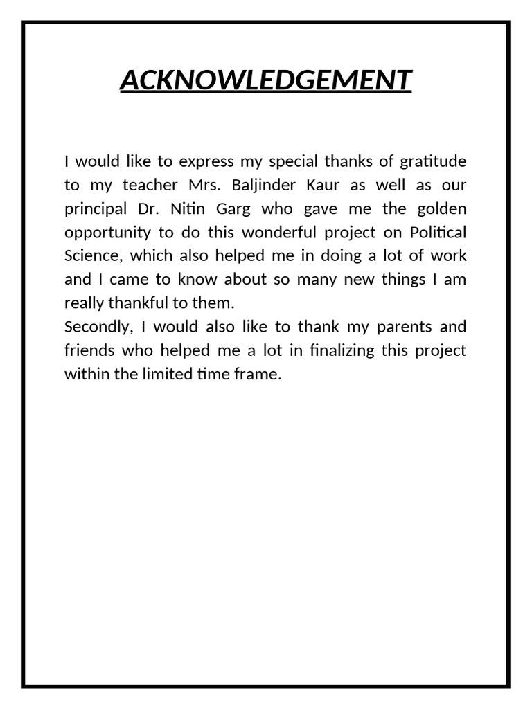Acknowledgment for Political Science Project | PDF