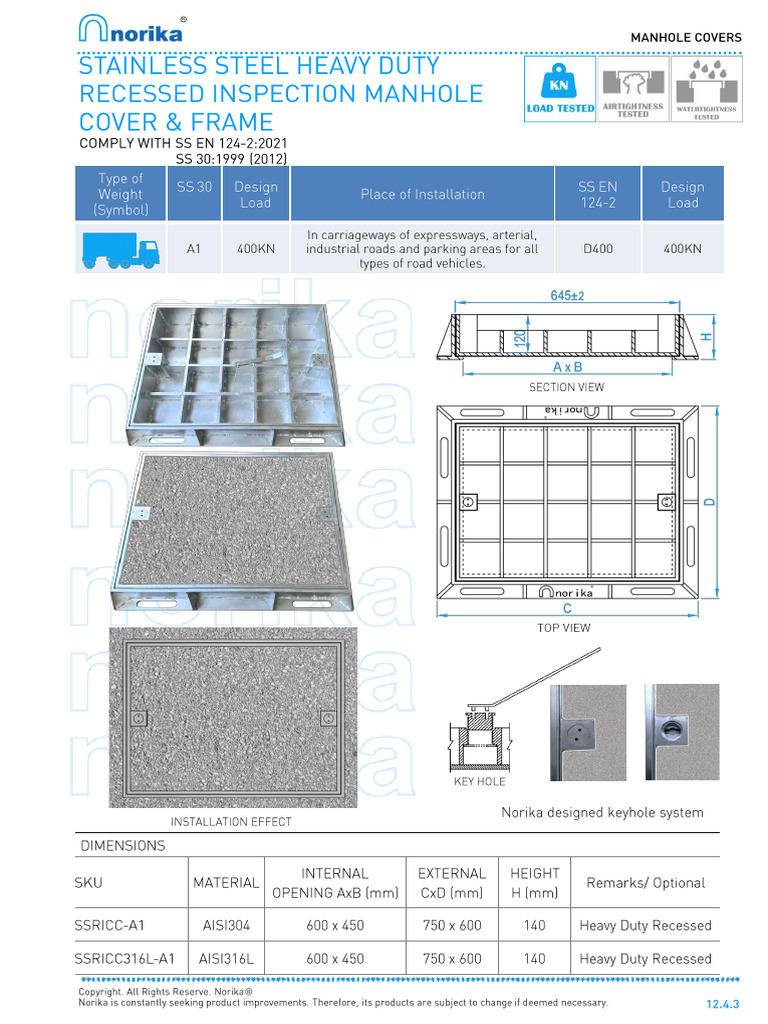 Stainless Steel Heavy Duty Recessed Inspection Manhole Cover (Clear ...