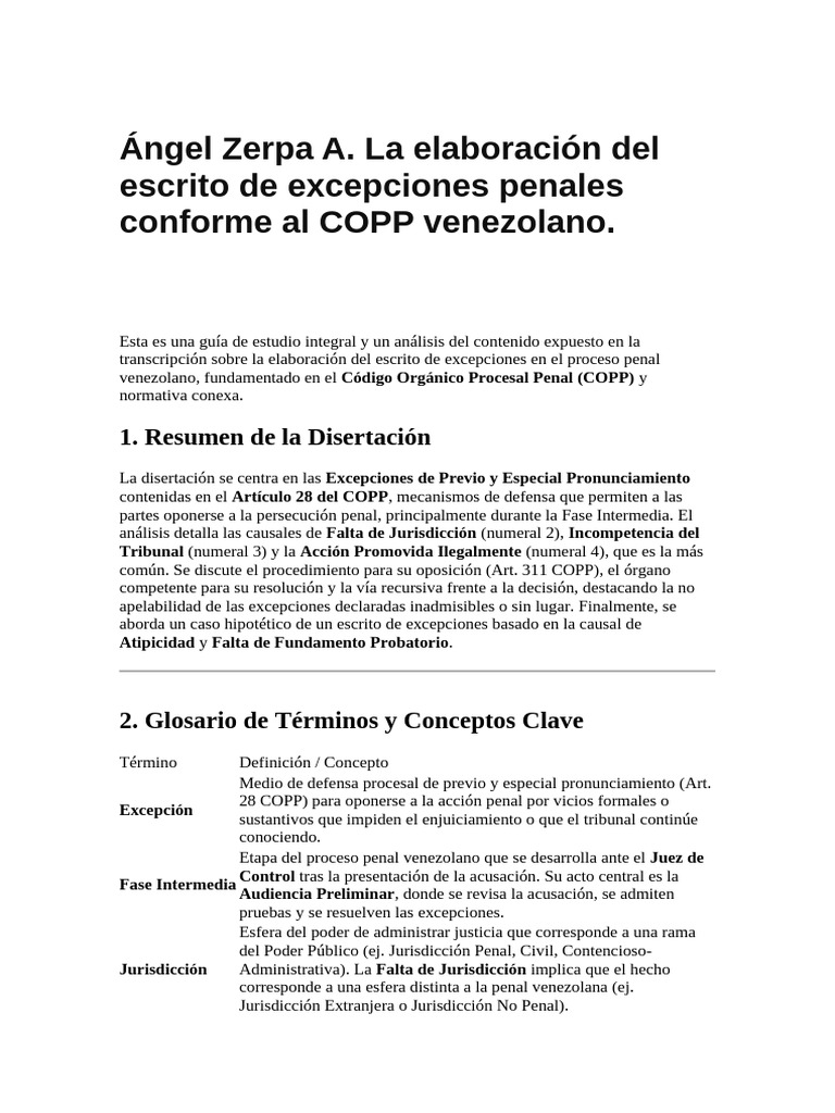 Excepciones Penales en el COPP Venezolano | PDF | Audiencia preliminar ...