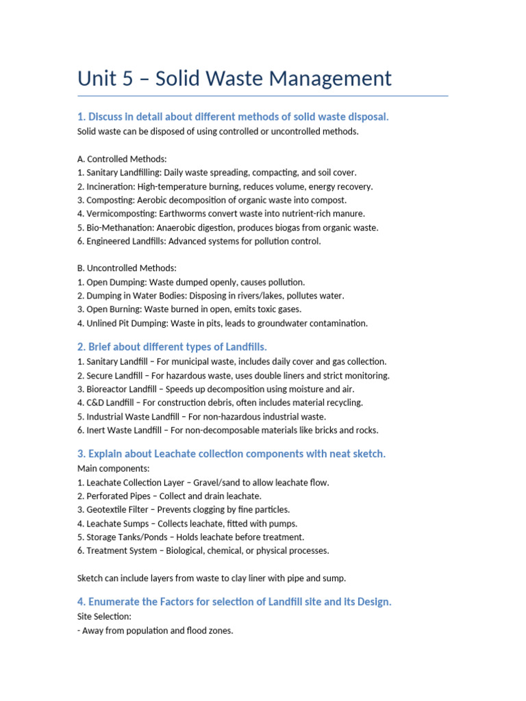 Solid Waste Management Methods & Landfills | PDF | Landfill | Waste