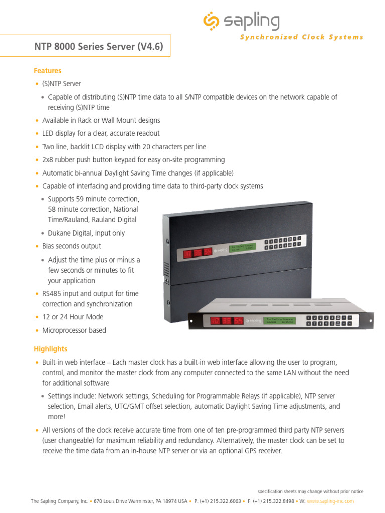 NTP 8000 Series Master Clock Features | PDF | Clock | User Interface