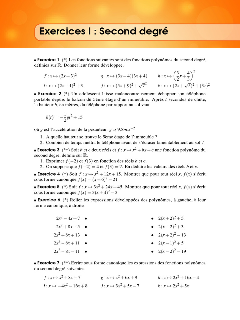 Exercices sur les polynômes du second degré | PDF | Objets ...