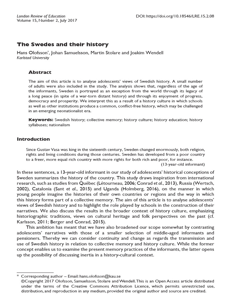 Adolescents' Views on Swedish History | PDF | Sweden | Scandinavia