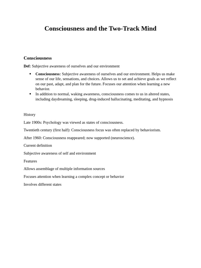 Understanding Consciousness and Its States | PDF | Sleep | Consciousness