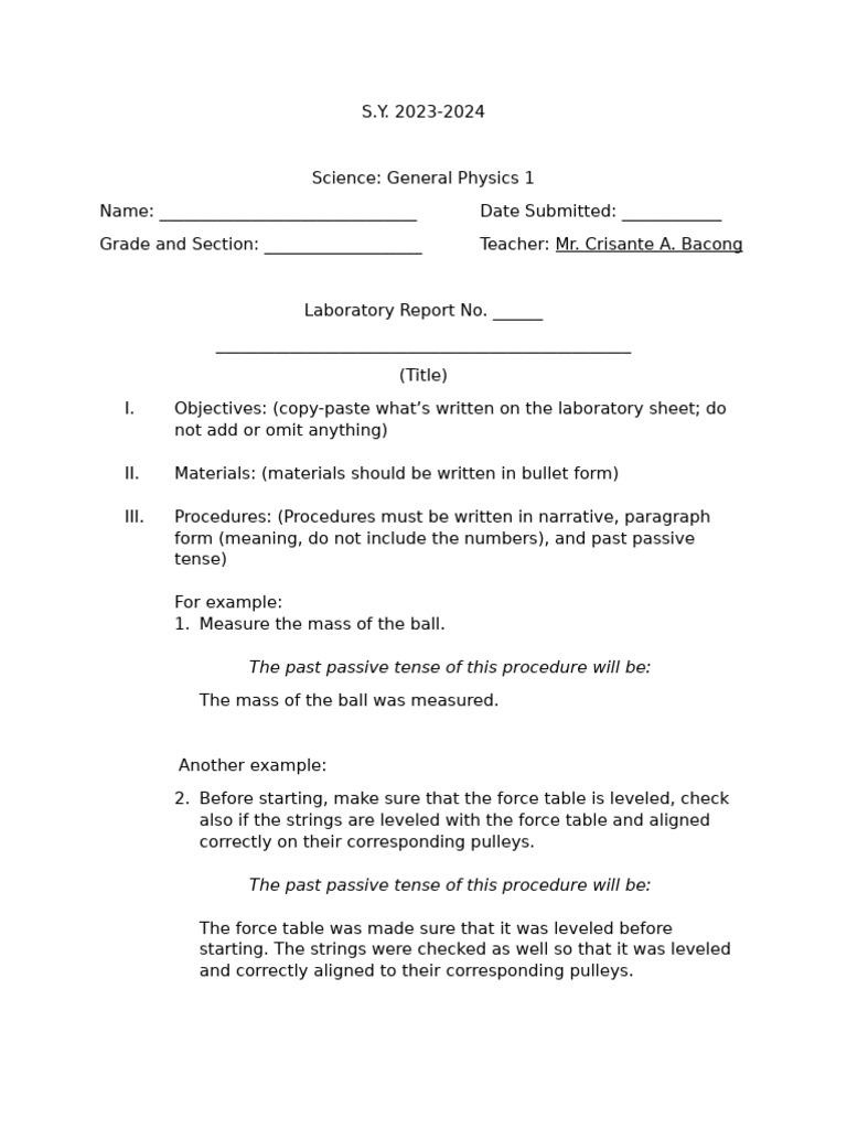 General Physics 1 Lab Report Guide | PDF