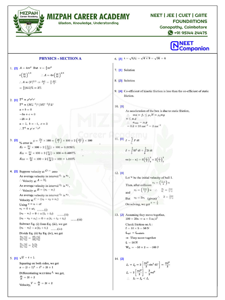 03 Part Test - 1 Solution | PDF