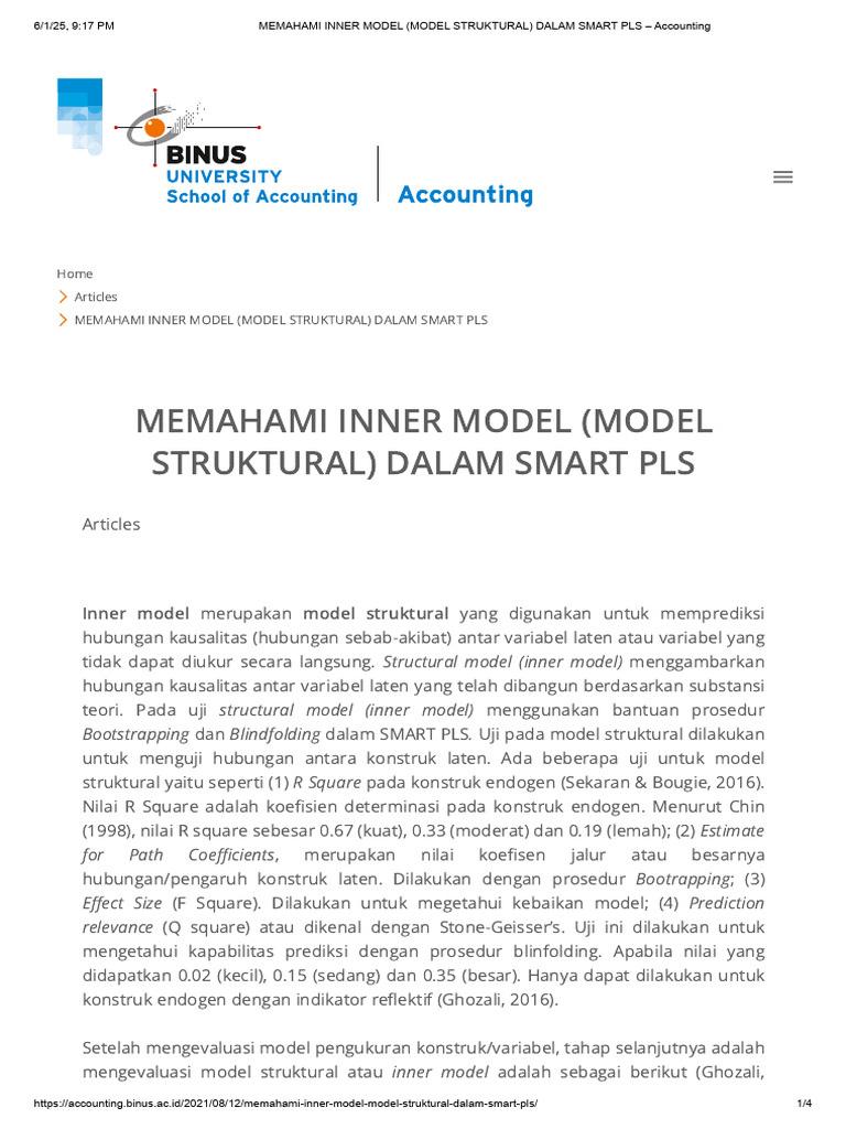 Memahami Inner Model dalam SMART PLS | PDF