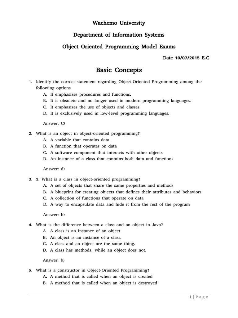 Object-Oriented Programming Exam Guide | PDF | Class (Computer ...