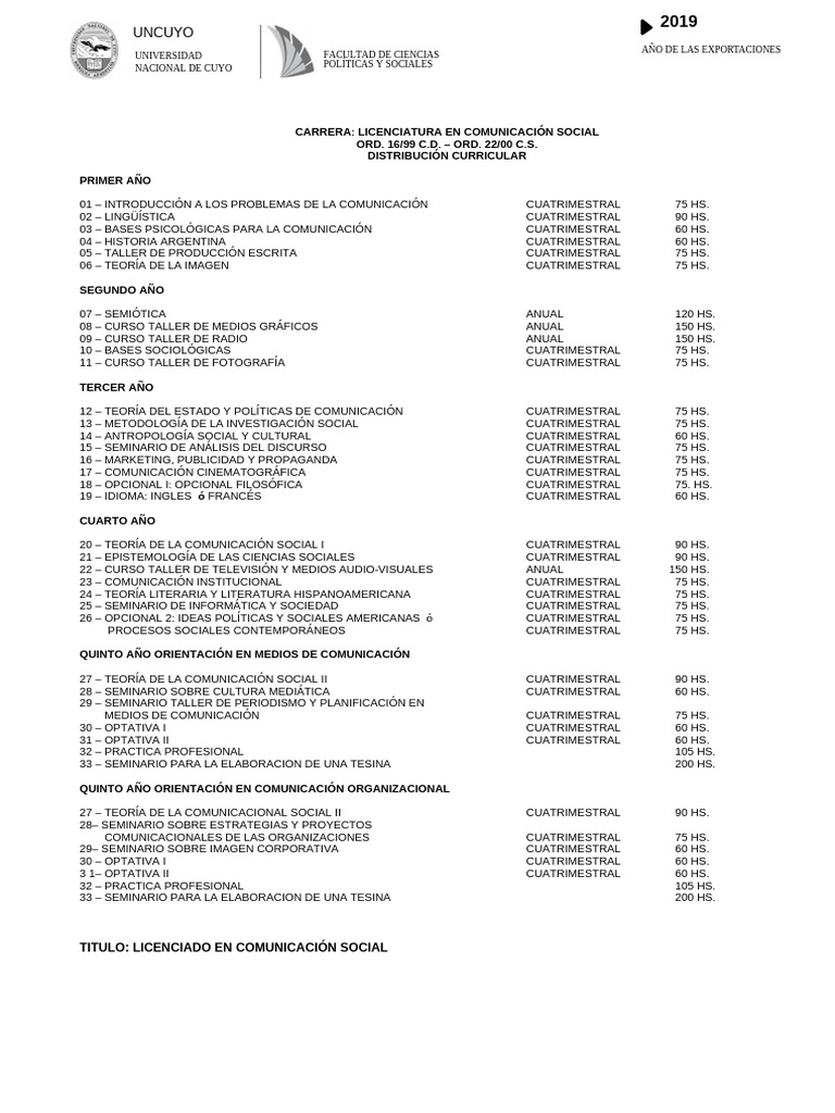 Plan de Estudios Licenciatura en Comunicación | PDF | Sociología ...