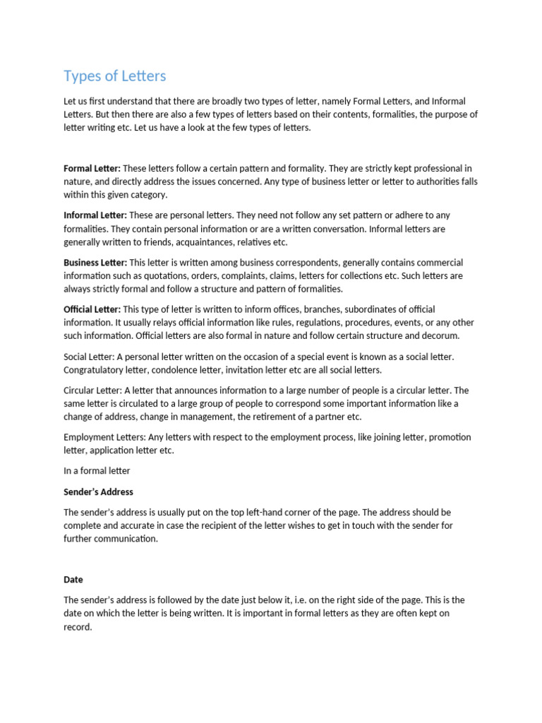 Types of Letters: Formal and Informal Guide | PDF | Résumé | Recruitment