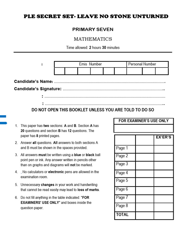 P7 Mathematics End of Term Exam 2025 | PDF | Mathematical Concepts ...