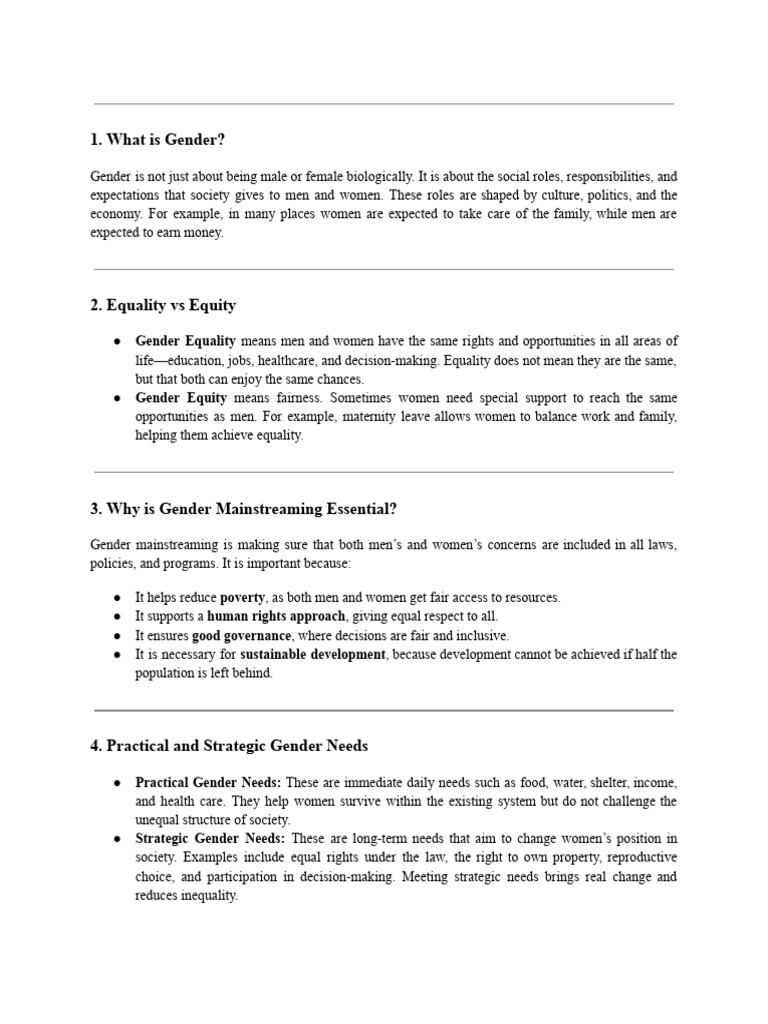 Understanding Gender Equality and Equity | PDF | Gender Analysis ...