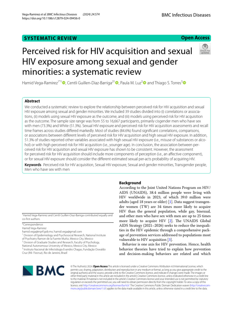 Perceived Risk For HIV Acquisition and Sexual HIV Exposure Among Sexual ...
