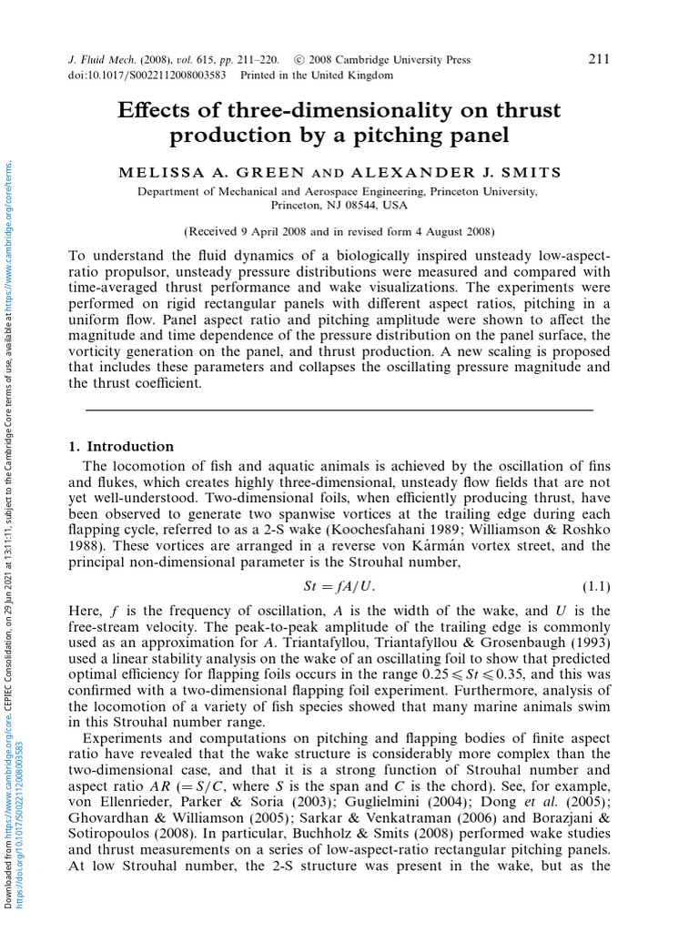 Thrust Production in Pitching Panels | PDF | Vortices | Phase (Waves)