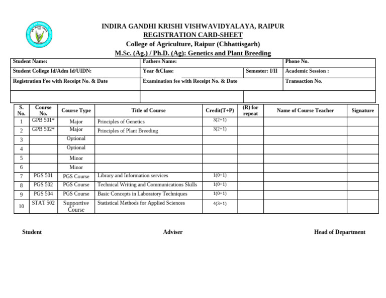 Registration Card Sheet | PDF