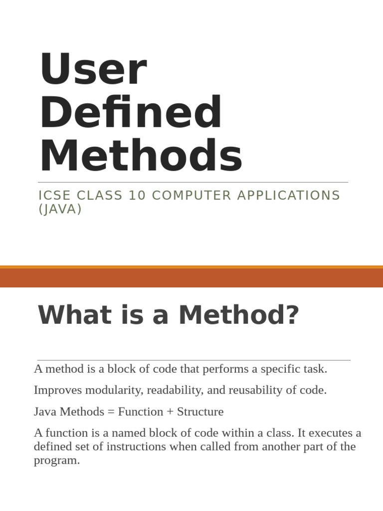 User Defined Methods in Java for ICSE | PDF | Method (Computer ...