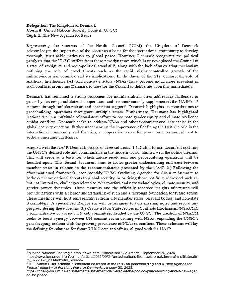 Denmark's Proposals for UNSC Peace Strategy | PDF | United Nations ...