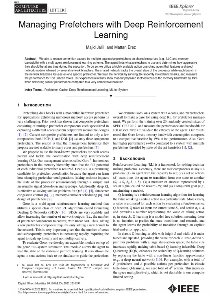 Deep RL for Prefetcher Management | PDF | Cpu Cache | Computer Engineering