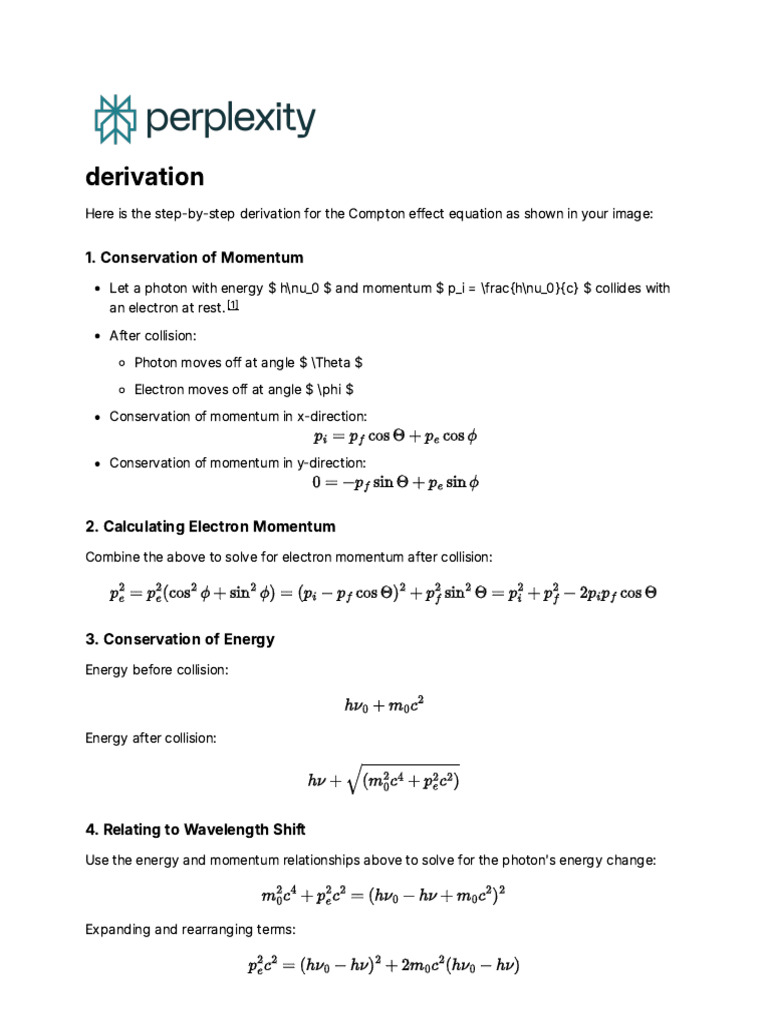 Compton Effect Derivation Steps | PDF