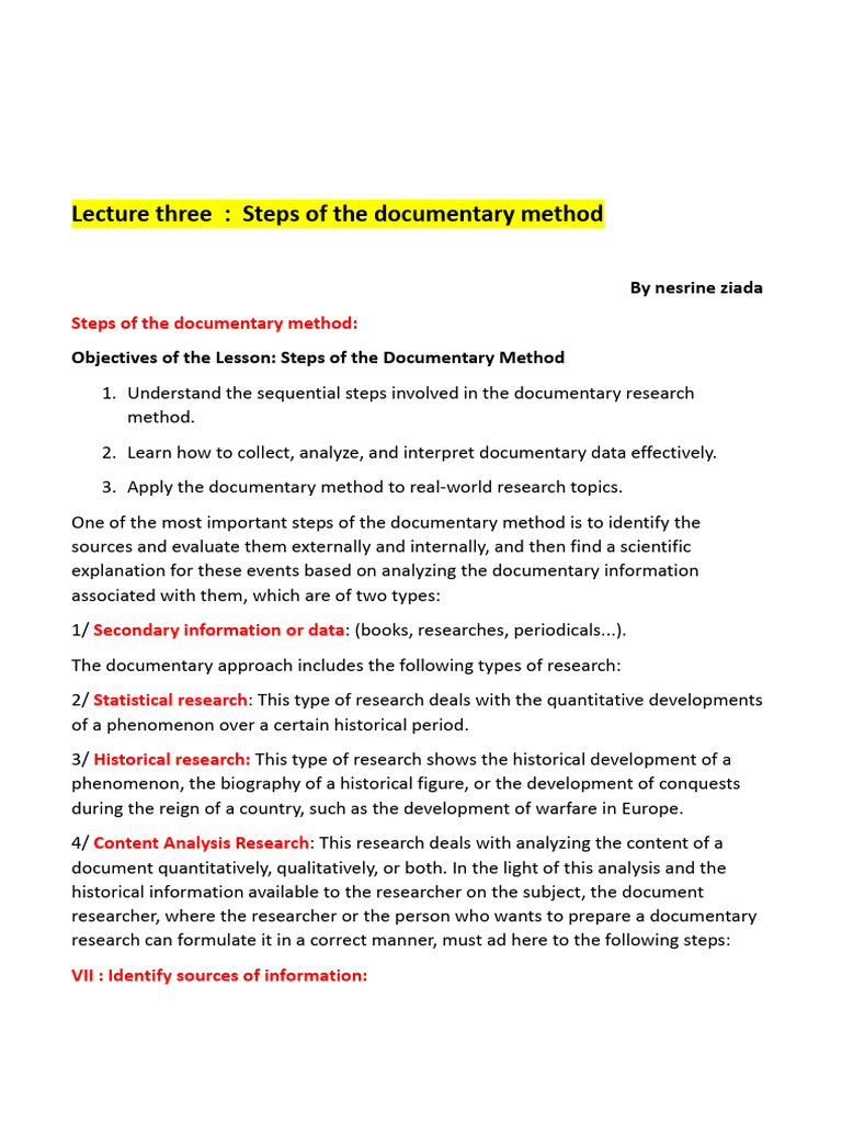 Steps in Documentary Research Method | PDF | Methodology | Quantitative ...