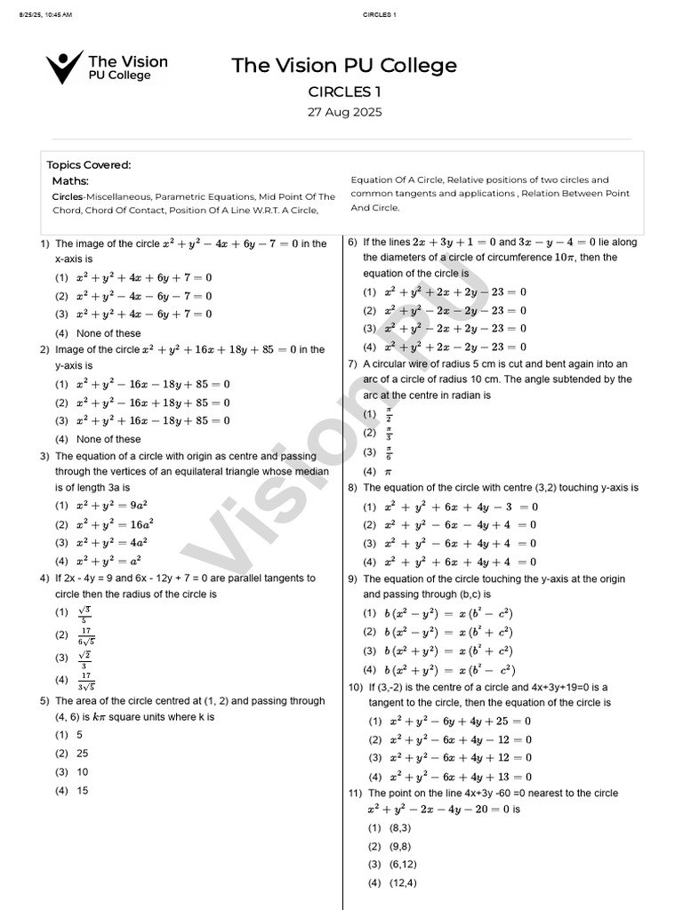 Circles 1 | PDF | Circle | Trigonometry