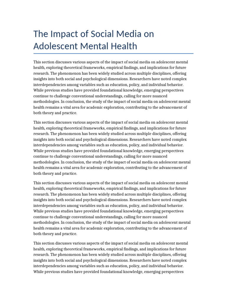 The Impact of Social Media On Adolescent Mental Health | PDF | Systems ...