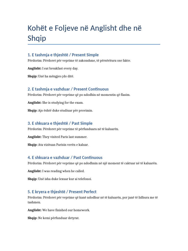Kohet e Foljeve Anglisht Shqip | PDF