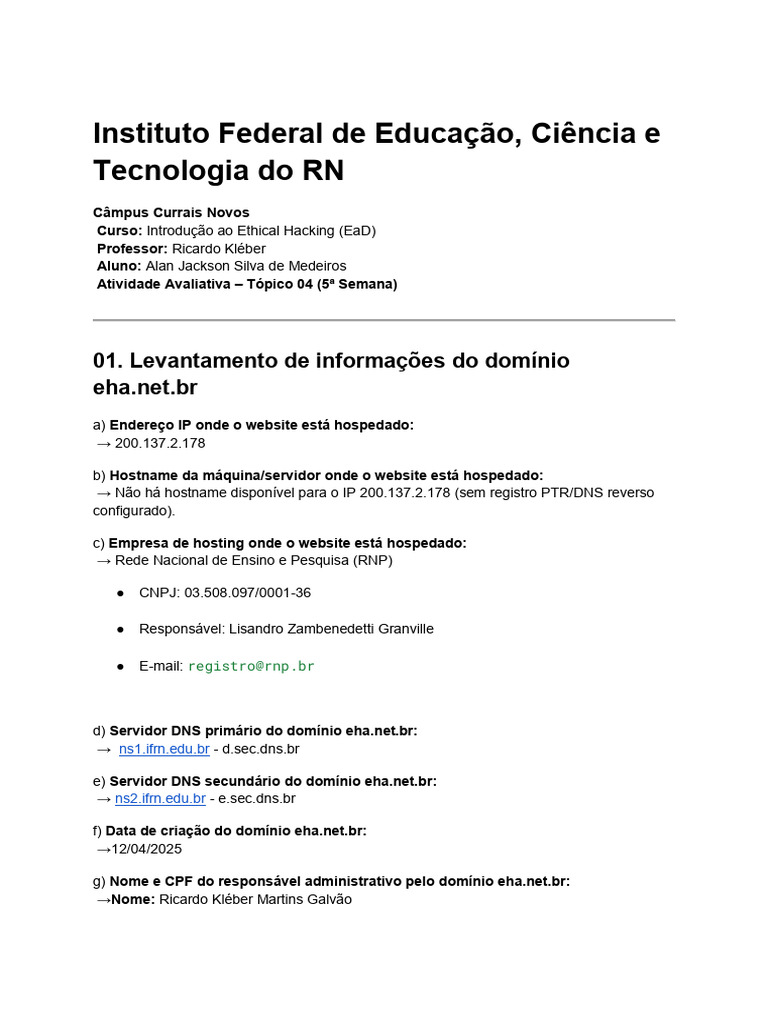 Ethical Hacking Domain Analysis Report | PDF | Domain Name System | Ip ...