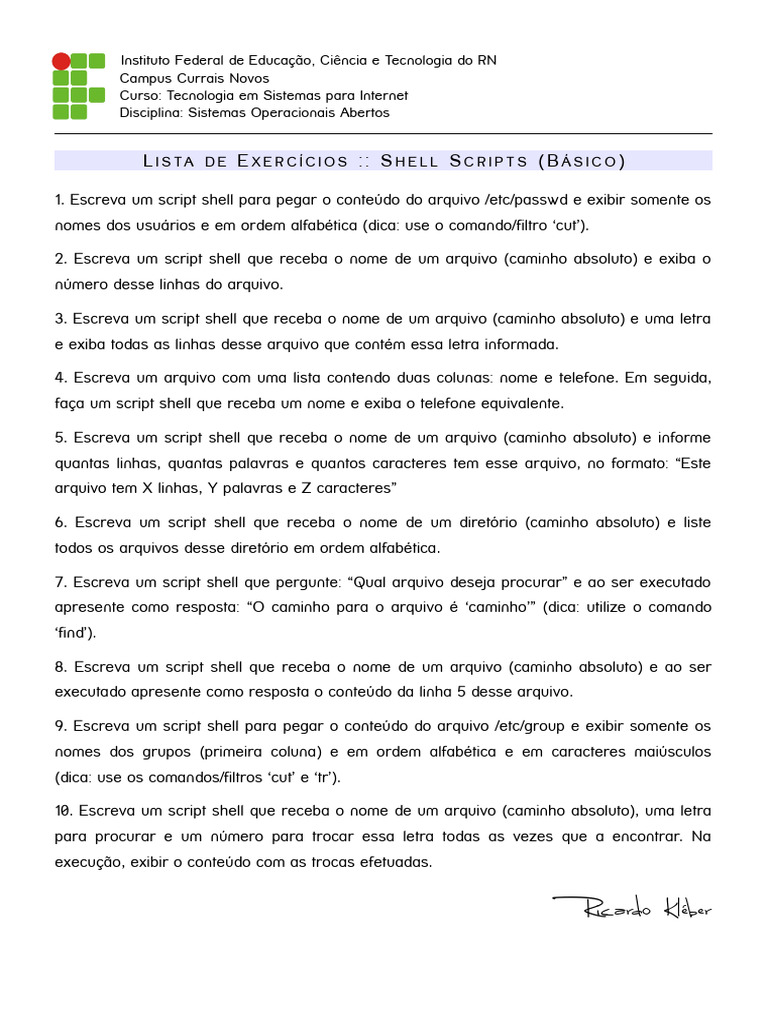 Exercícios Básicos de Shell Scripts | PDF